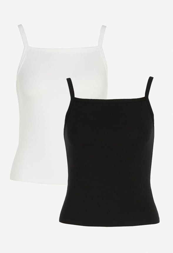 2-Pack Cropped Strappy Rib Tank Bright White/ Black Caviar