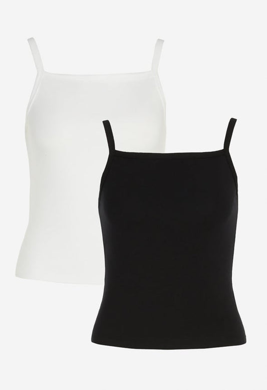 2-Pack Cropped Strappy Rib Tank Bright White/ Black Caviar