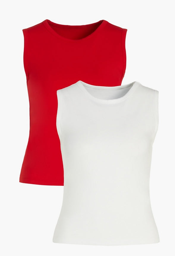 2-Pack Muscle Crop Tank Bright White/ Salsa Red