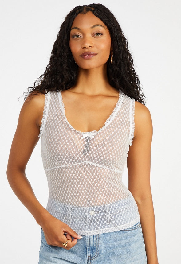 Lace Tie Front Tank Bright White