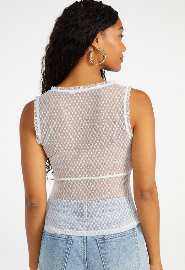 Lace Tie Front Tank Bright White
