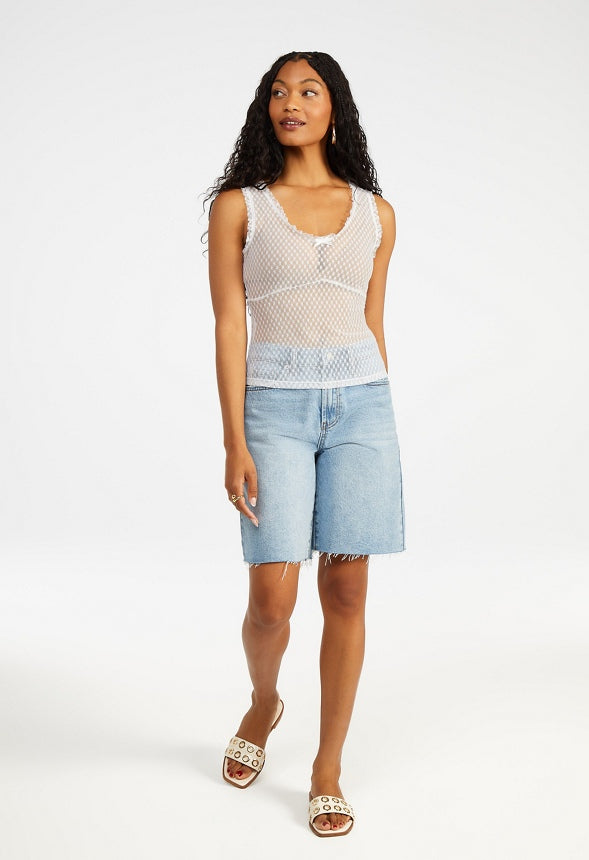 Lace Tie Front Tank Bright White
