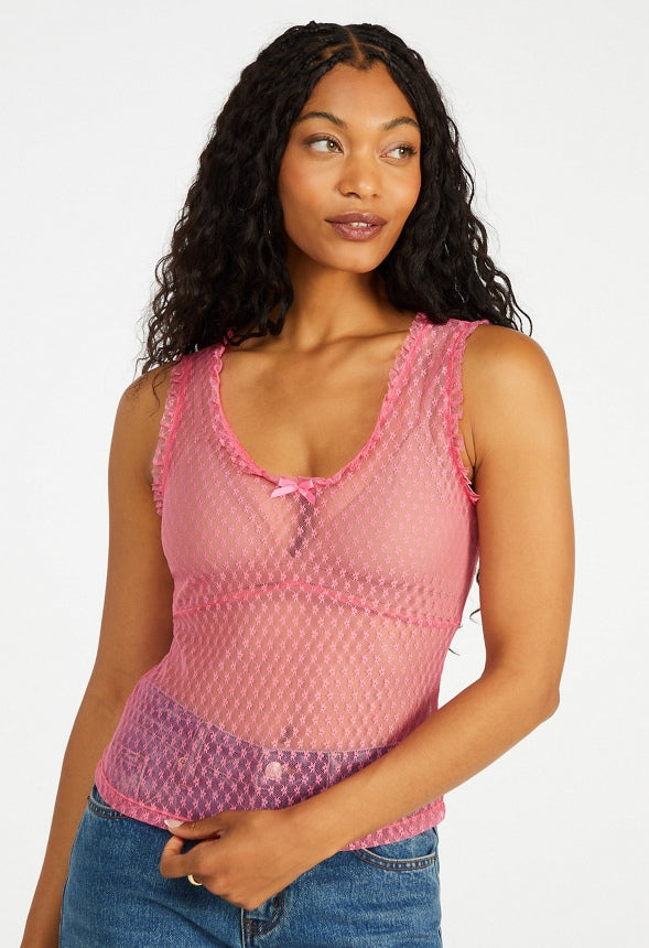 Lace Tie Front Tank Pink Lemonade