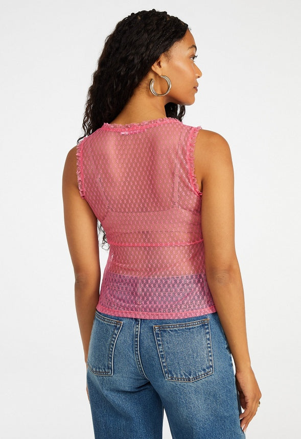 Lace Tie Front Tank Pink Lemonade