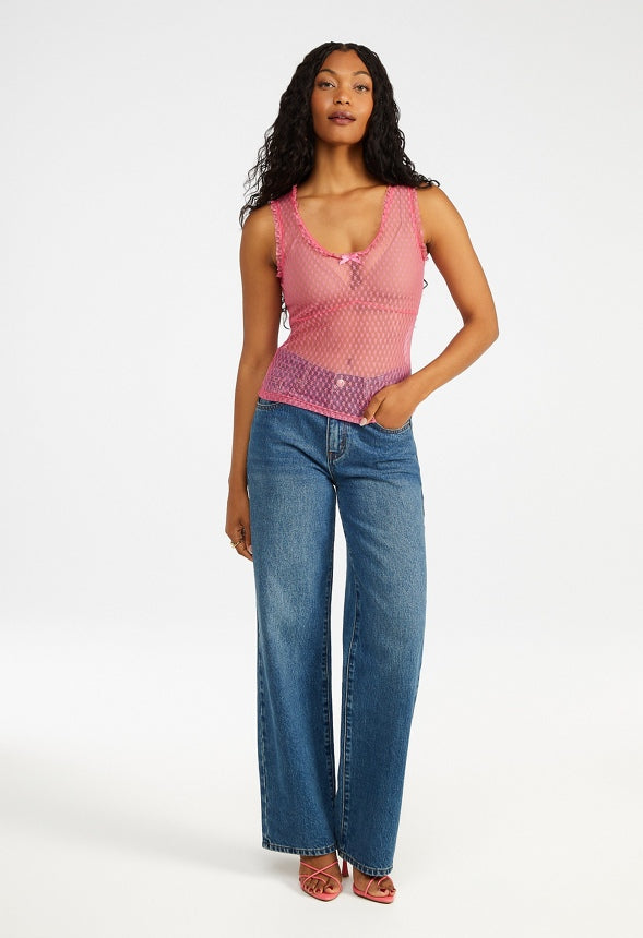 Lace Tie Front Tank Pink Lemonade