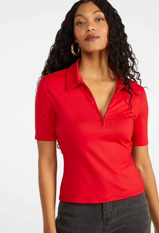 Half Zip Polo Shirt Salsa Red