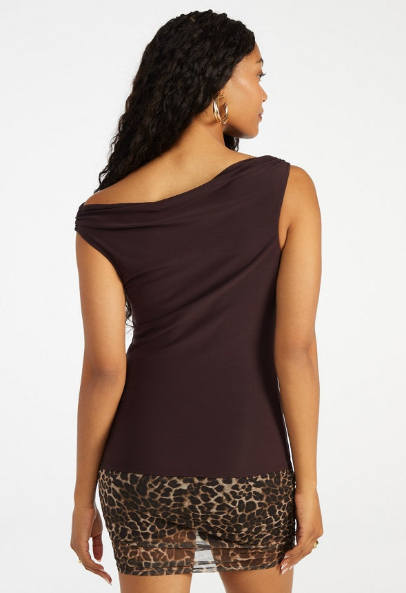 Draped Off Asymmetrical Top Chocolate Plum