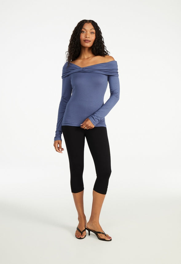 Twist Off The Shoulder Top Vintage Indigo