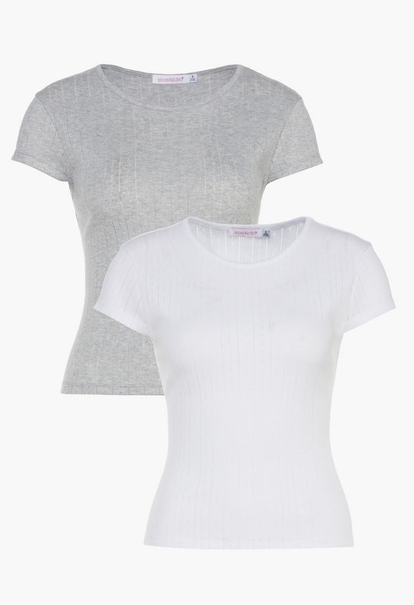 2-Pack Pointelle Tee Bright White/ Light Heather Grey