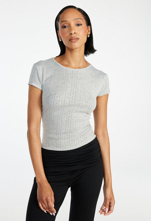 2-Pack Pointelle Tee Bright White/ Light Heather Grey