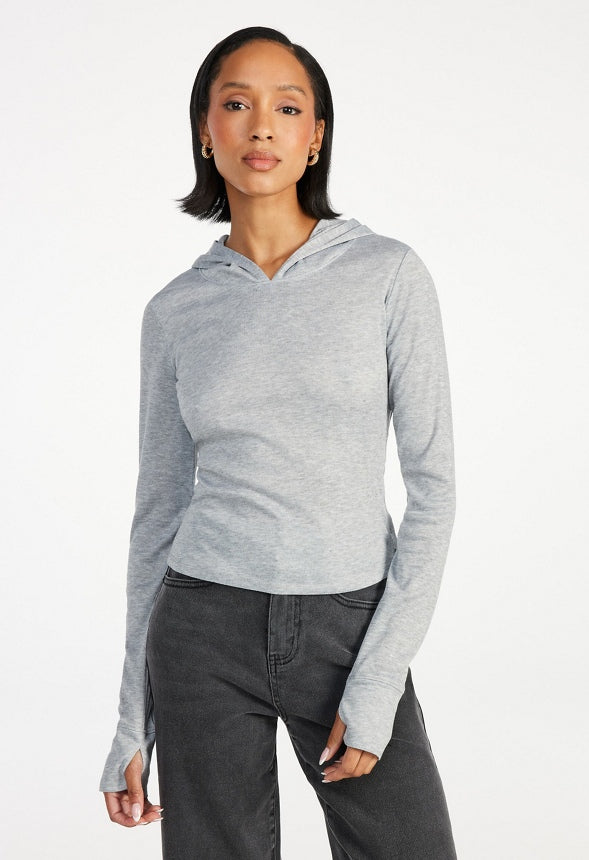 Hooded Long Sleeve Top Heather Grey