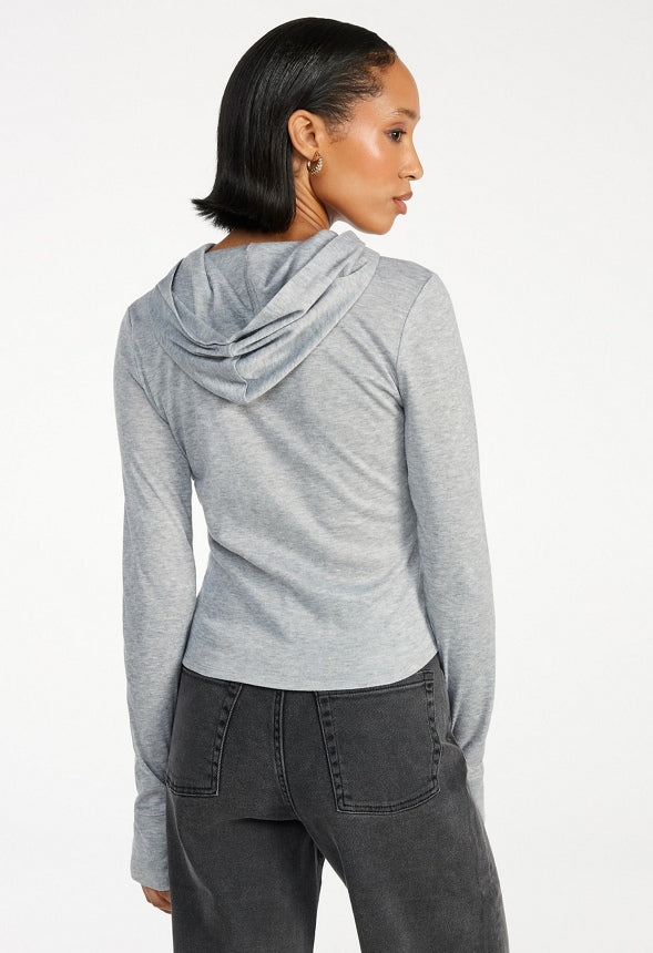 Hooded Long Sleeve Top Heather Grey