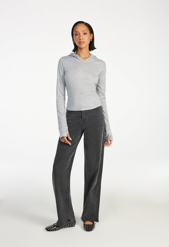 Hooded Long Sleeve Top Heather Grey
