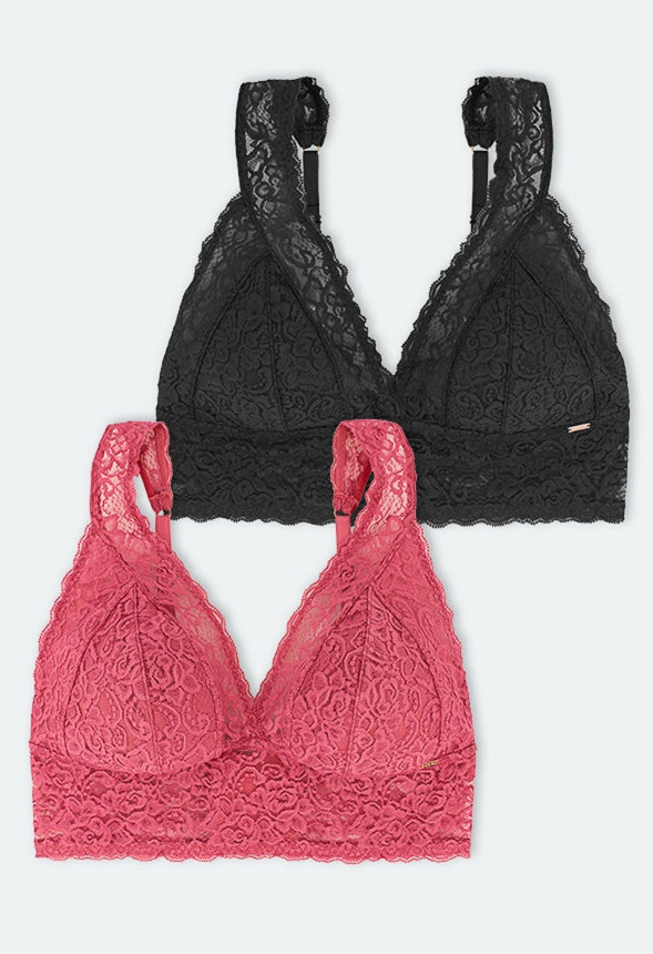 LANA LACE BRALETTE (Two-Pack) Coral/Black