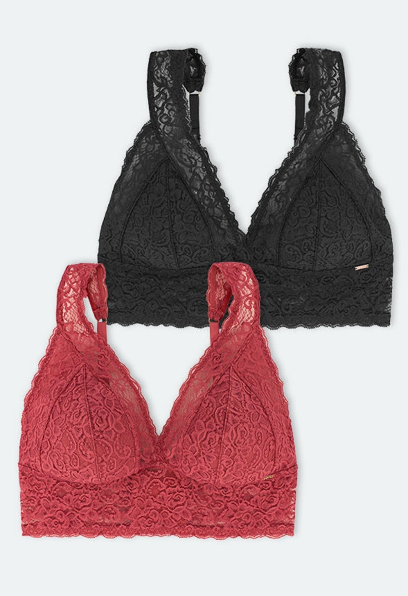 LANA LACE BRALETTE (Two-Pack) Coral/Black