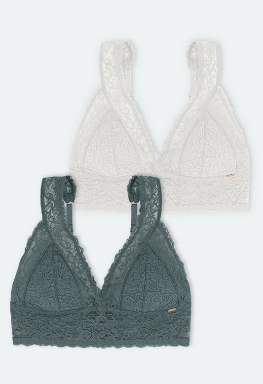 LANA LACE BRALETTE (Two-Pack) Green/Ivory