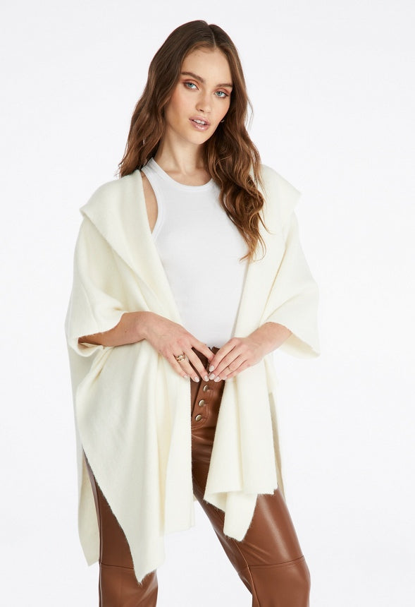 Cozy Hooded Ruana Birch White