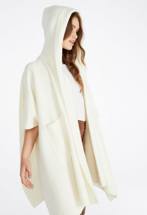Cozy Hooded Ruana Birch White