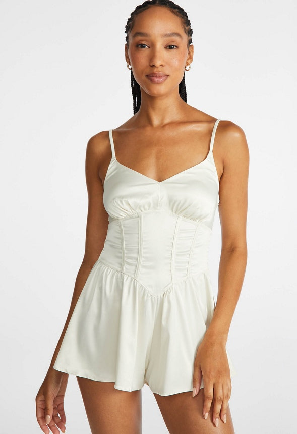 Regardless Satin Teddy Romper Ivory