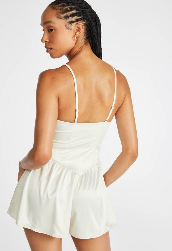Regardless Satin Teddy Romper Ivory