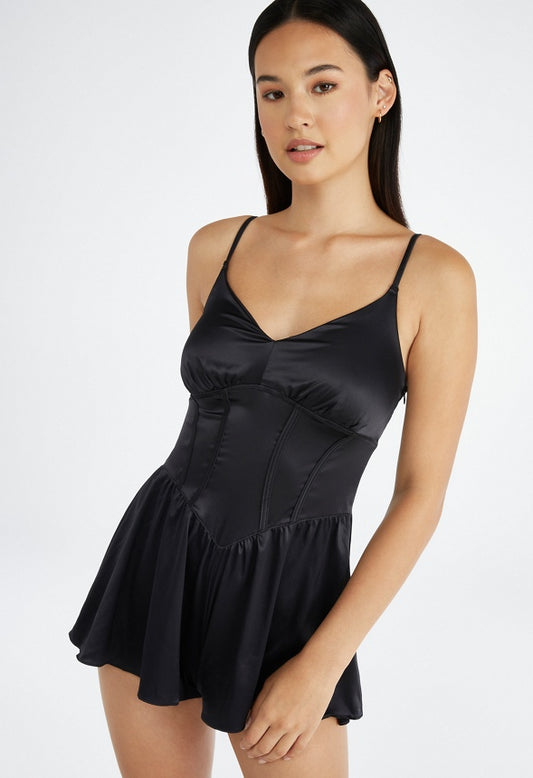 Regardless Satin Teddy Romper Black