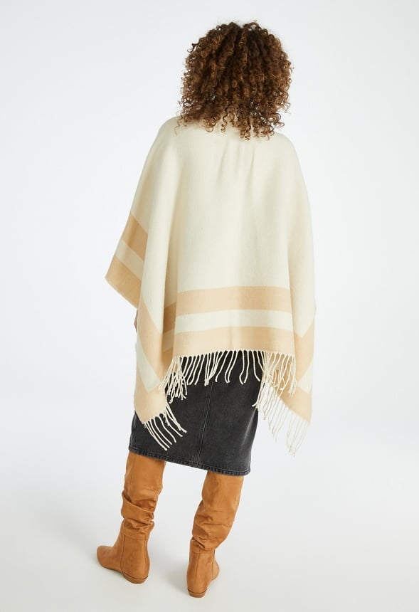 Striped Edge Ruana Birch White/ Light Tan