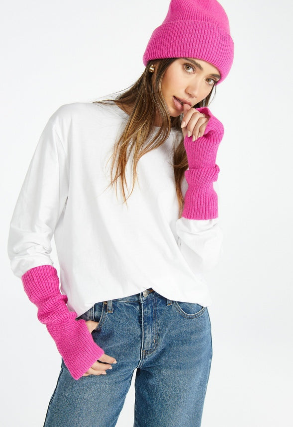 Rib Knit Arm Warmer Pink