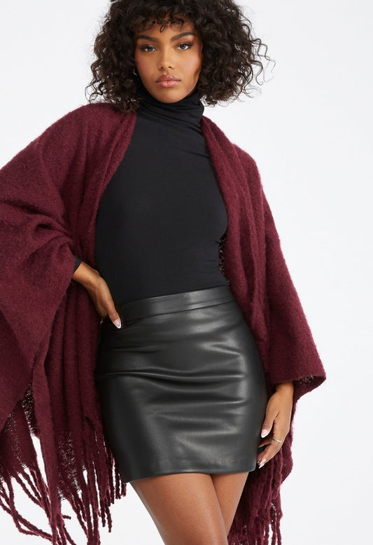 Fuzzy Ruana With Fringe Hem Port Royale