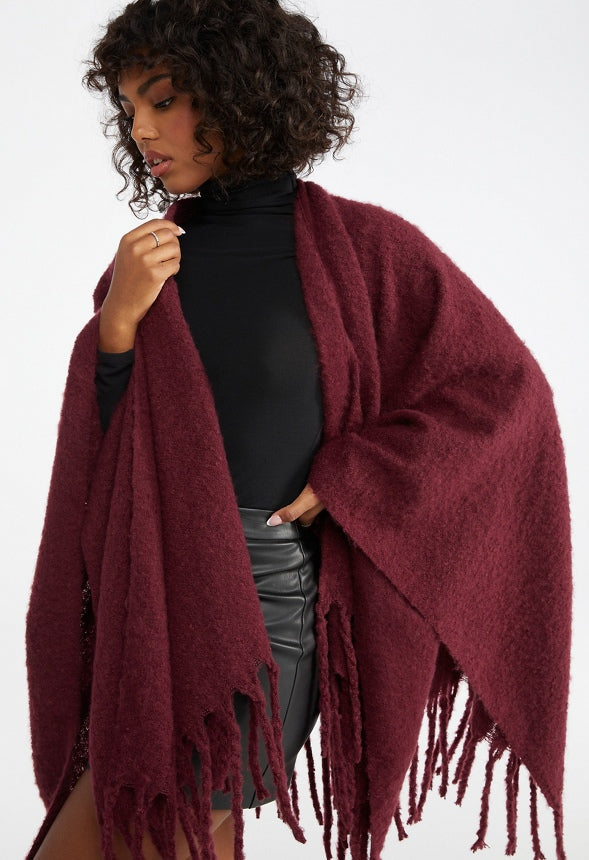 Fuzzy Ruana With Fringe Hem Port Royale