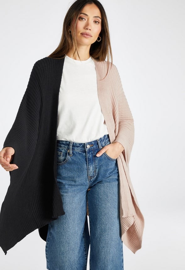 Colorblock Ribbed Knit Ruana Multi Color