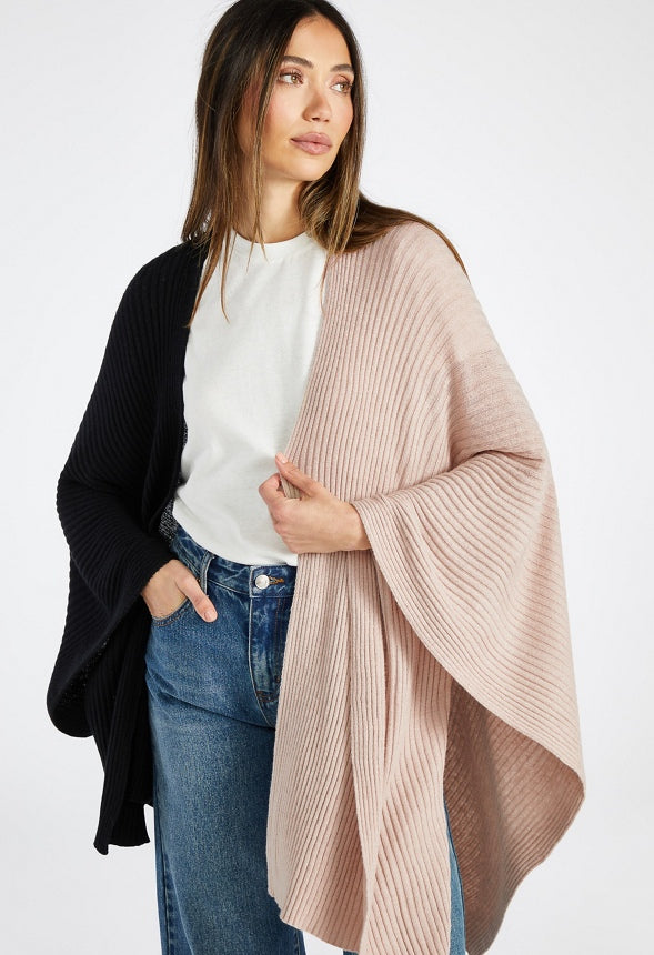 Colorblock Ribbed Knit Ruana Multi Color