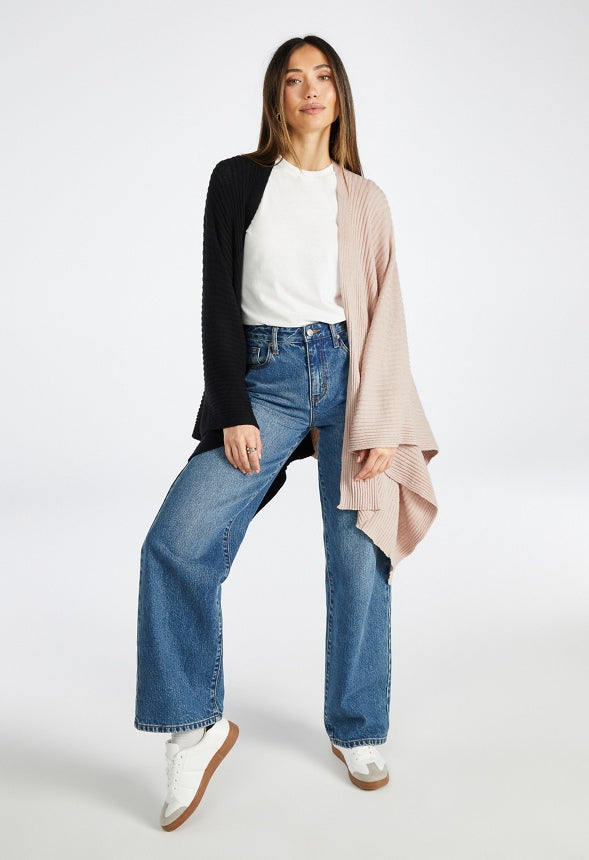 Colorblock Ribbed Knit Ruana Multi Color