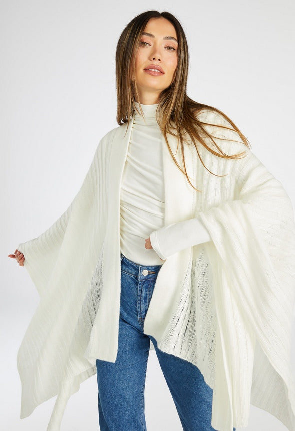 Ribbed Knit Ruana Marshmallow White