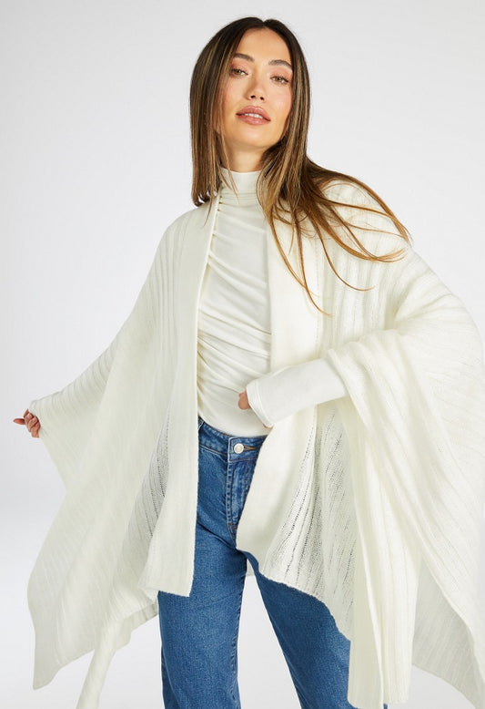 Ribbed Knit Ruana Marshmallow White