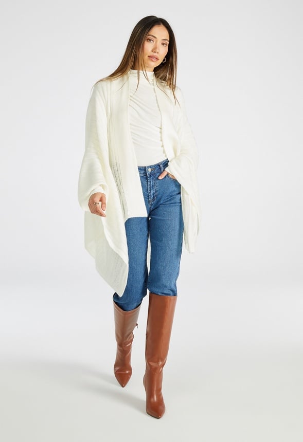 Ribbed Knit Ruana Marshmallow White