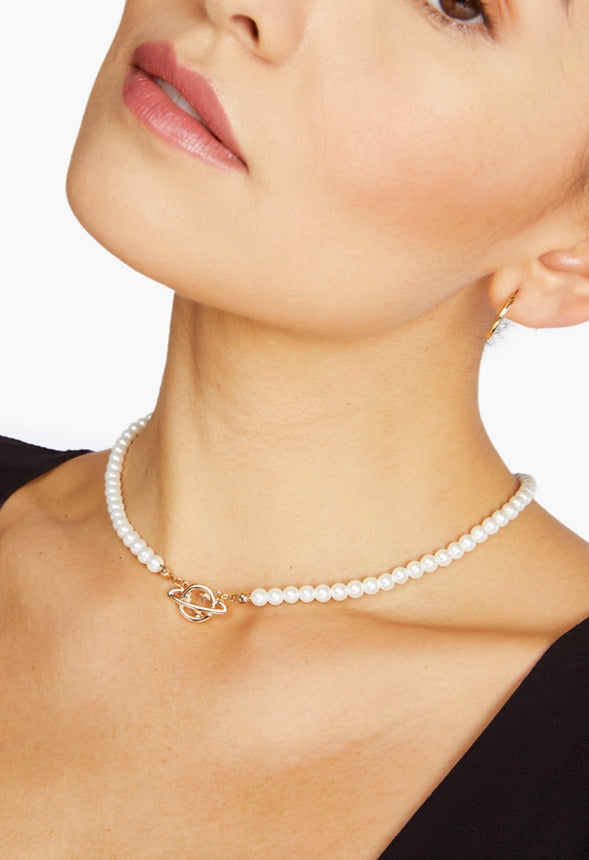 Lexi Irregular Pearl Necklace With Orb Detail Gold