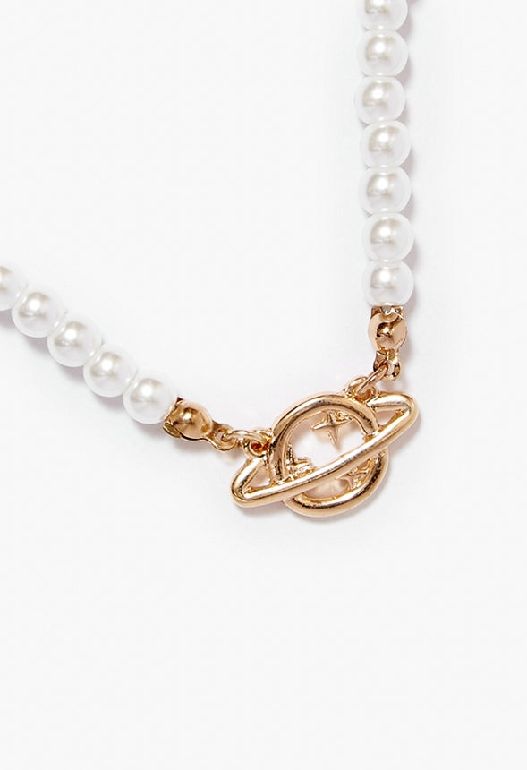 Lexi Irregular Pearl Necklace With Orb Detail Gold