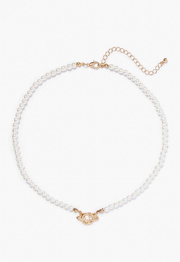 Lexi Irregular Pearl Necklace With Orb Detail Gold