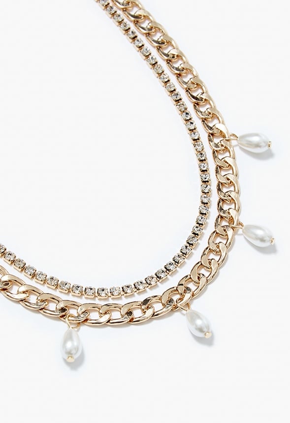 Luna Layered Chain Necklace With Pearl Drops Gold