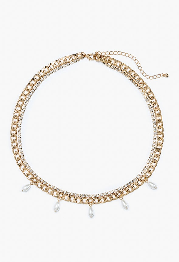 Luna Layered Chain Necklace With Pearl Drops Gold