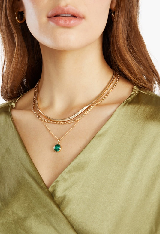 Nola Malachite Semi Precious Layered Necklace Gold