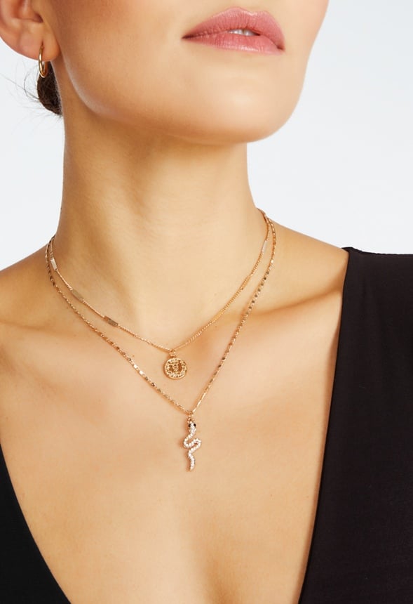Sadie Layered Necklace With Coin And Snake Drops Gold