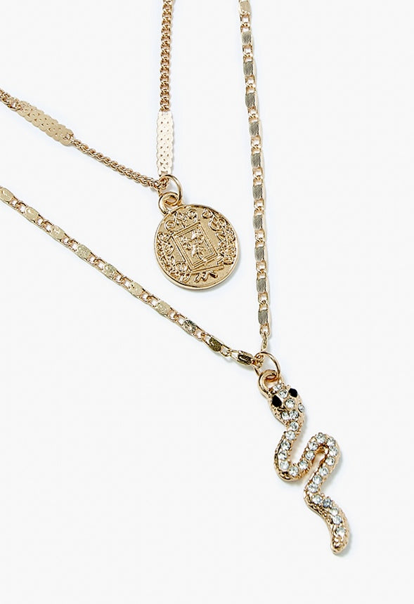 Sadie Layered Necklace With Coin And Snake Drops Gold