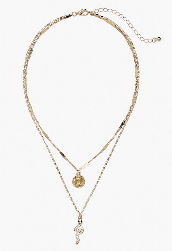 Sadie Layered Necklace With Coin And Snake Drops Gold