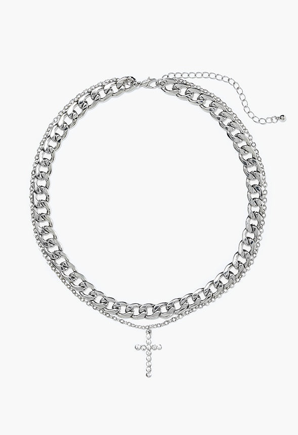 Kyla Layered Chain Necklace Clear/Silver