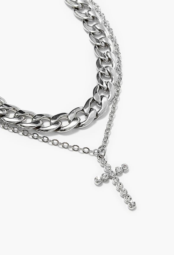 Kyla Layered Chain Necklace Clear/Silver