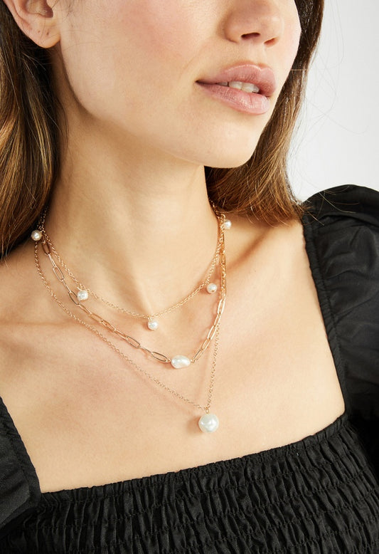 Frida Irregular Pearl Layer Necklace Pearl/Gold