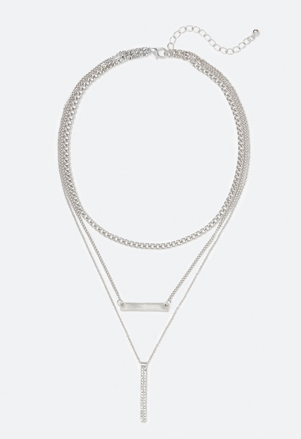 Joy Rhinestone Bar Layer Necklace Clear/Silver