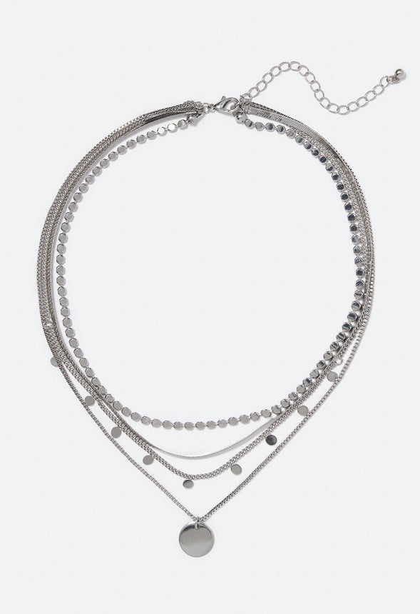 Sylvie Layered Coin Necklace Silver