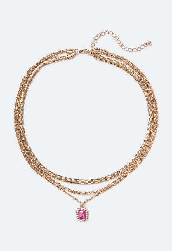 Talia Pink Layered Necklace Pink/Gold